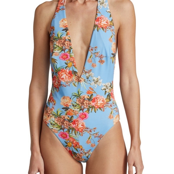 Adriana Iglesias Deep V Floral Stretch Silk Bodysuit - Picture 3 of 16